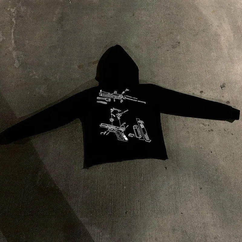 Y2k Women's Hoodie Long Sleeve Pullover Oversize Streetwear Personalized Pattern Sweatshirt Vintage High Street Punk Top Clothes
