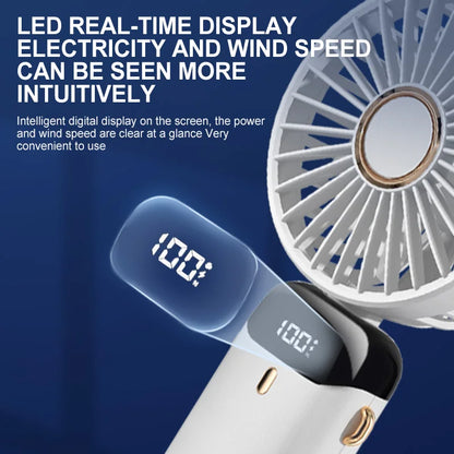 USB Handheld Mini Fan Foldable Portable Neck Hanging Fans 5 Speed USB Rechargeable Small Fan with Phone Stand and Power Display