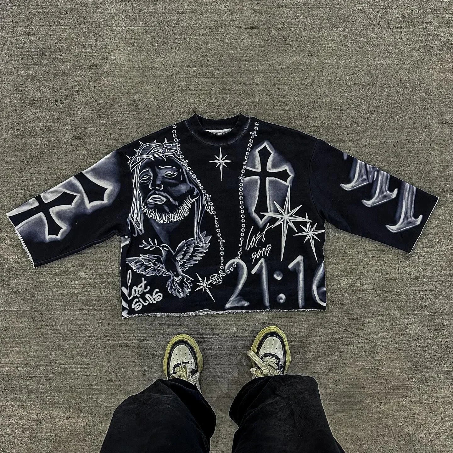 Y2K Harajuku Hip Hop Character Graphic Printed Seven Quarter Sleeves Tops