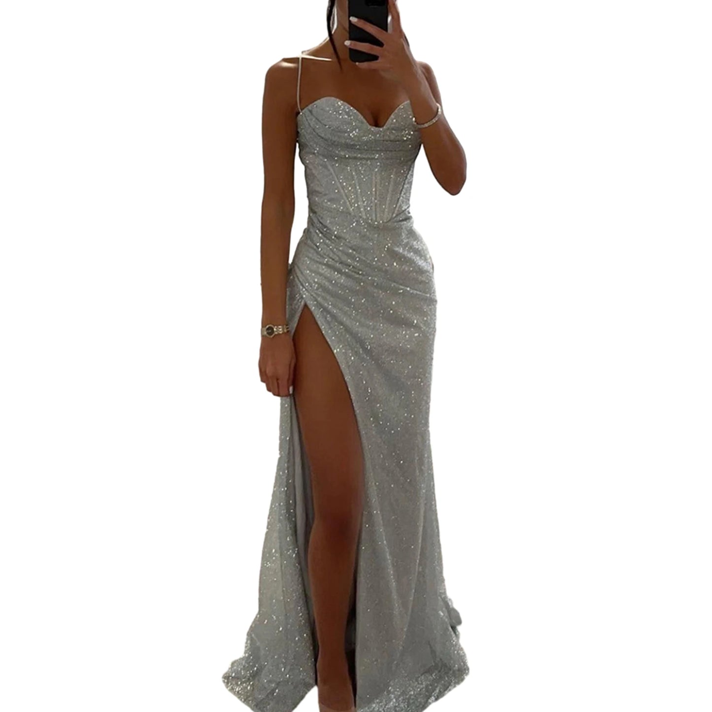Off-shoulder Gown Dress Elegant Sequin V-neck Maxi Dress for Evening Party Prom Off Shoulder Slim Sexy Split Long Dress