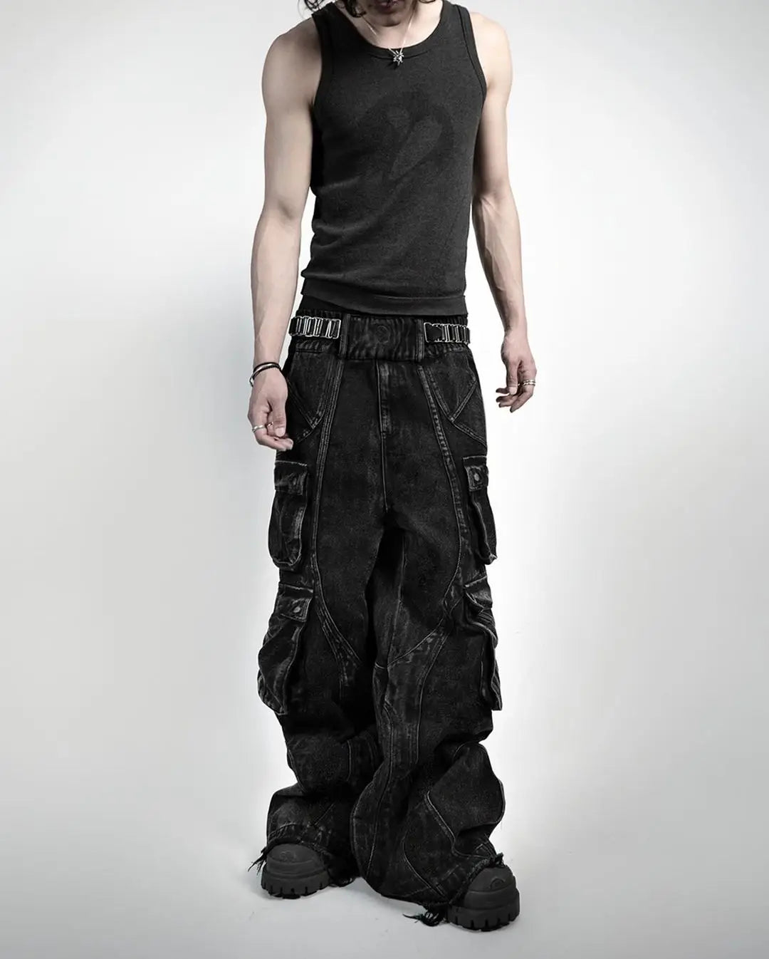 2024 New Gothic Retro Jeans for Men Wide Leg Straight Black Y2k Baggy Jeans  Hip Hop High Waist Denim Pants Streetwear