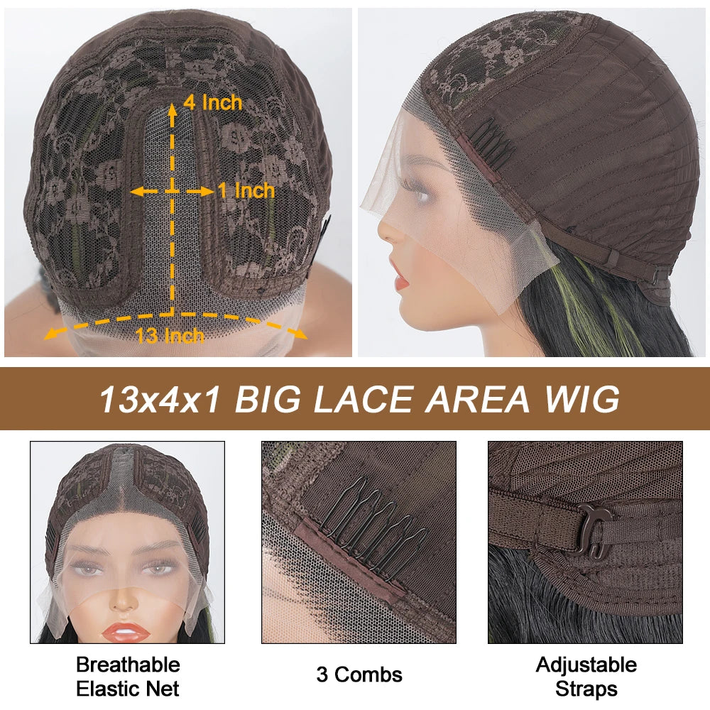 Chocolate Brown 13x4 Synthetic Glueless Lace Front Wigs For Women Loose Wave Body Wave Lace Frontal Wig Pre Cut 180% Density