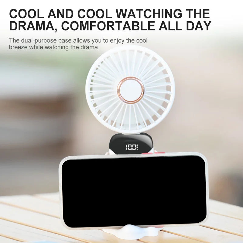 USB Handheld Mini Fan Foldable Portable Neck Hanging Fans 5 Speed USB Rechargeable Small Fan with Phone Stand and Power Display