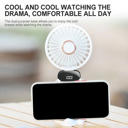USB Handheld Mini Fan Foldable Portable Neck Hanging Fans 5 Speed USB Rechargeable Small Fan with Phone Stand and Power Display