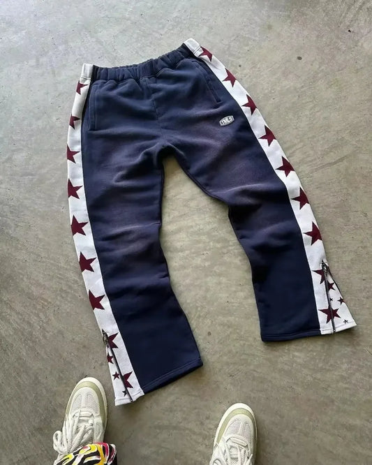 High Street Hip Hop Flared Sweatpants Striped Side Zipper Design Elastic Waist Wide-Leg American Retro Trend pants