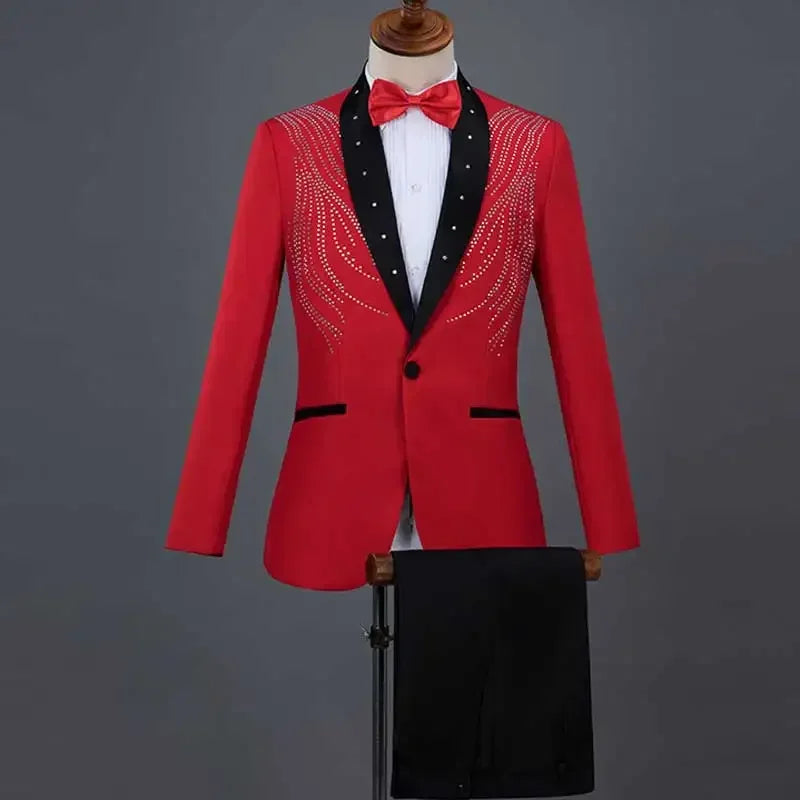 Autumn Slim Printed Wedding Men Suit Jacket Set For Marriage High Quality Stage Performance Host Formal Black Men Blazer