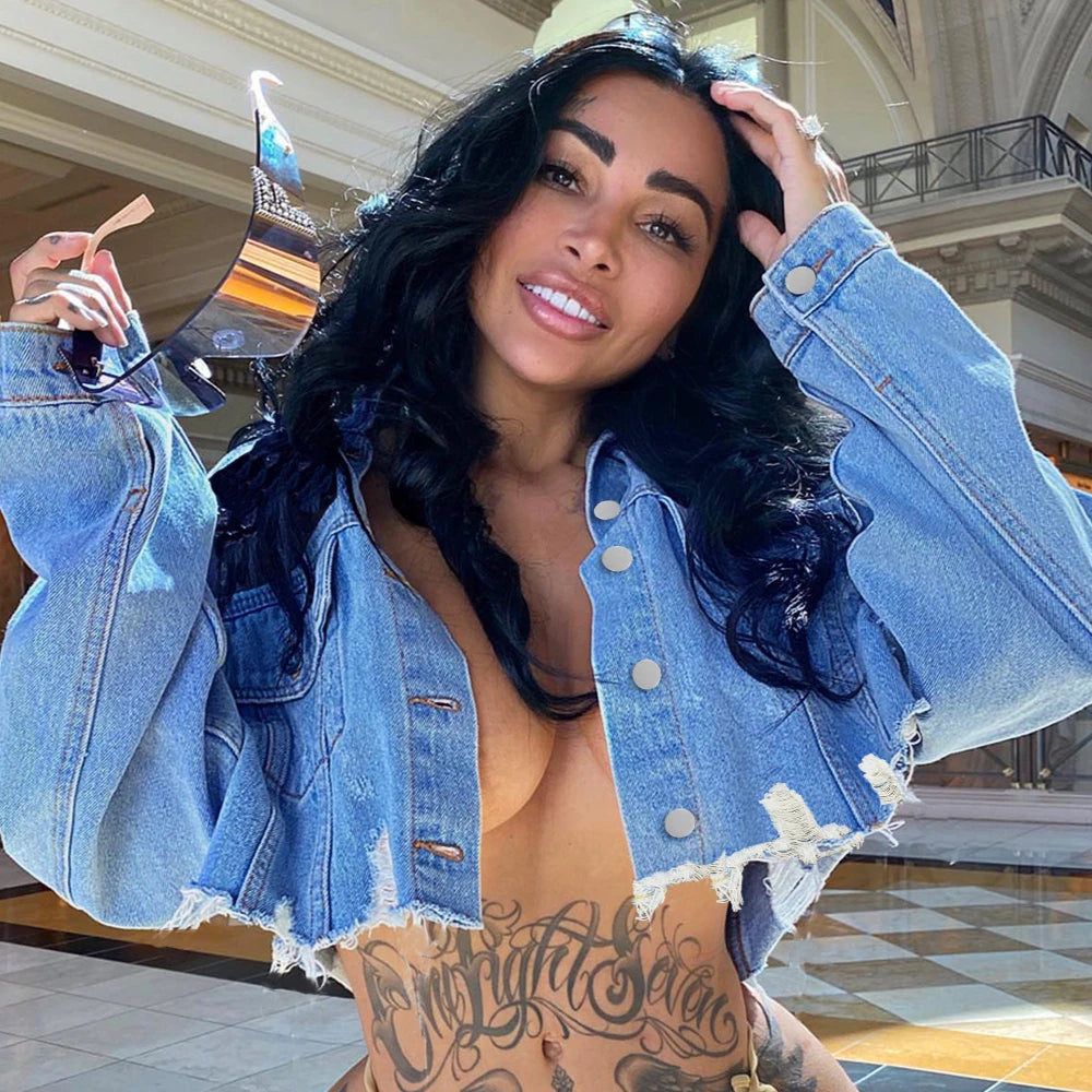 Short Coats Women Denim Single Breasted Coat Casual Turn Down Collar Y2k Streetwear Jackets Temperament Splice Jacket 2025