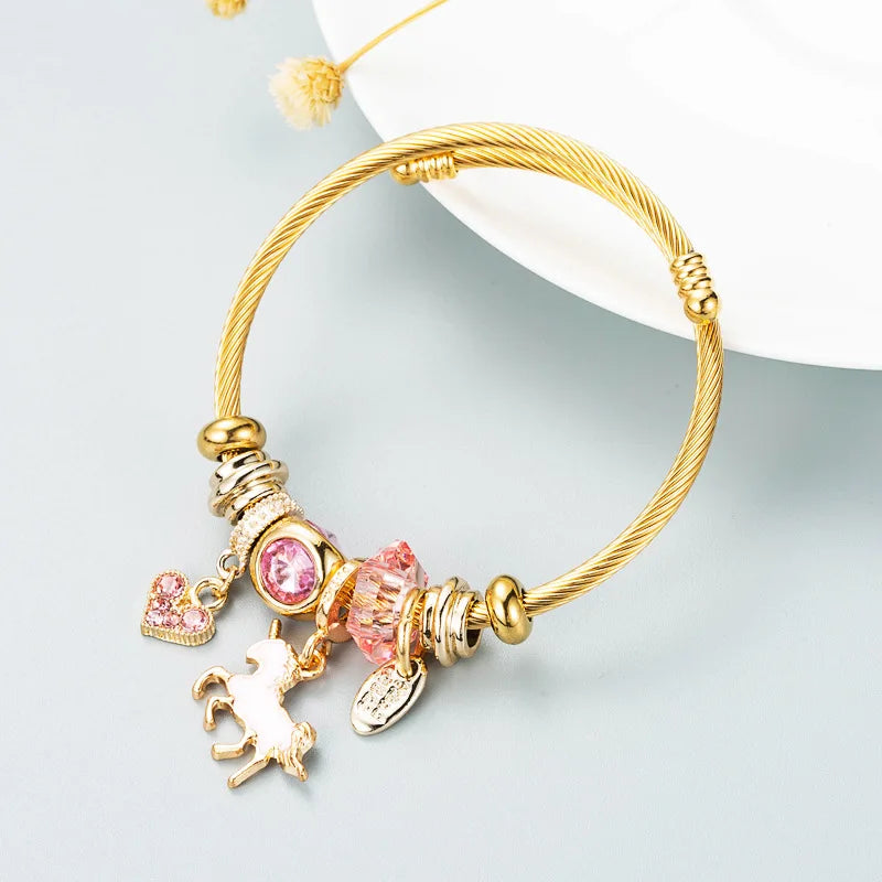 Stainless Steel Mixed Beads Butterfly Adjustable Bracelet with Crystals Letter Tag for Women DIY Jewelry