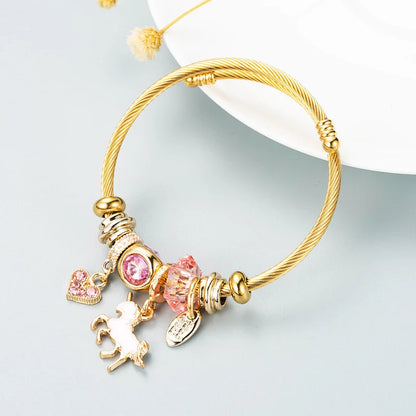 Stainless Steel Mixed Beads Butterfly Adjustable Bracelet with Crystals Letter Tag for Women DIY Jewelry