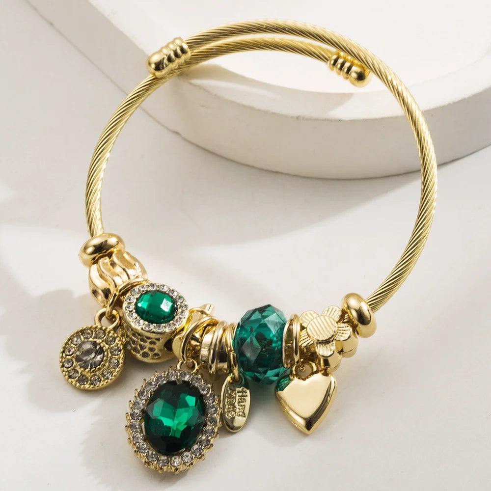 Stainless Steel Mixed Beads Butterfly Adjustable Bracelet with Crystals Letter Tag for Women DIY Jewelry