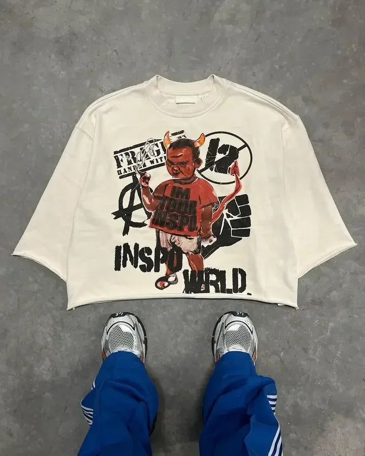 Y2K Harajuku Hip Hop Character Graphic Printed Seven Quarter Sleeves Tops