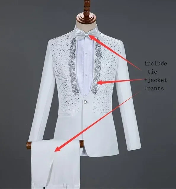 Autumn Slim Printed Wedding Men Suit Jacket Set For Marriage High Quality Stage Performance Host Formal Black Men Blazer