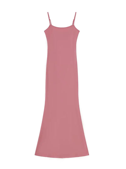 wsevypo Spaghetti Strap Bodycon Long Dress Summer 2022 Women Sleeveless Wrapped Fish Tail Dress Solid Color Club Streetwear
