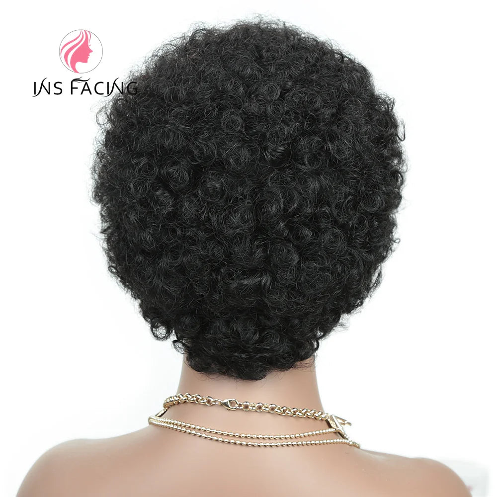 6inch natural black color 150% density daily use wig short afro curly human hair wigs machine made pixie cut human hair wig
