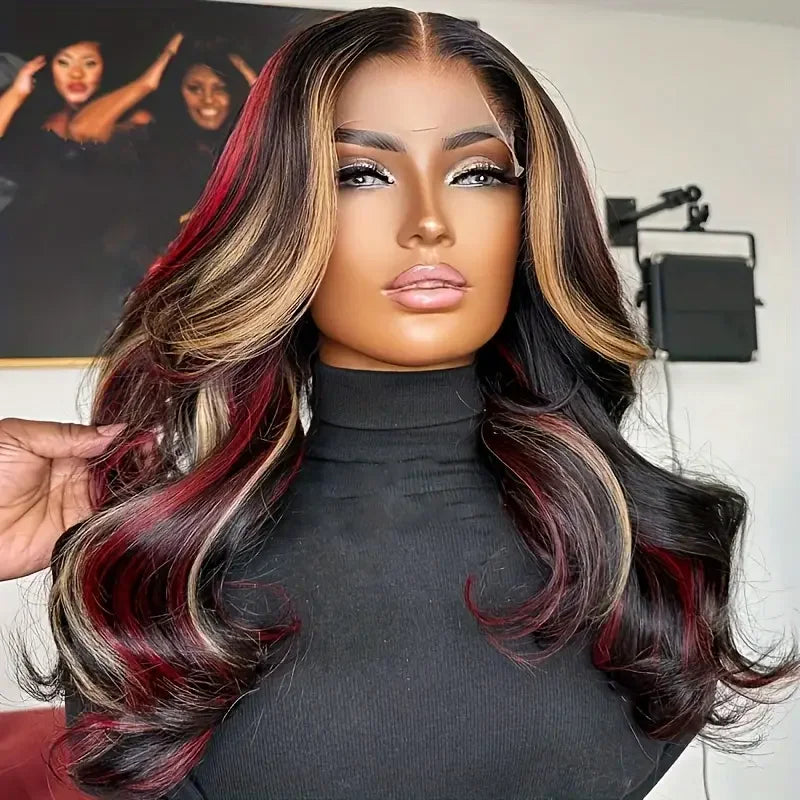 Chocolate Brown 13x4 Synthetic Glueless Lace Front Wigs For Women Loose Wave Body Wave Lace Frontal Wig Pre Cut 180% Density