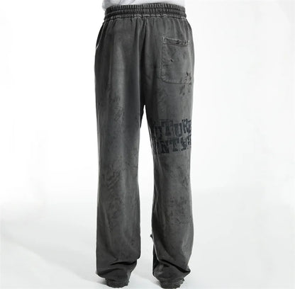 High Street Men Women Hip Hop Best Pants Vintage SAINT LOUIS Drawstring Destruction Splattered Ink Letters Print Sweatpants