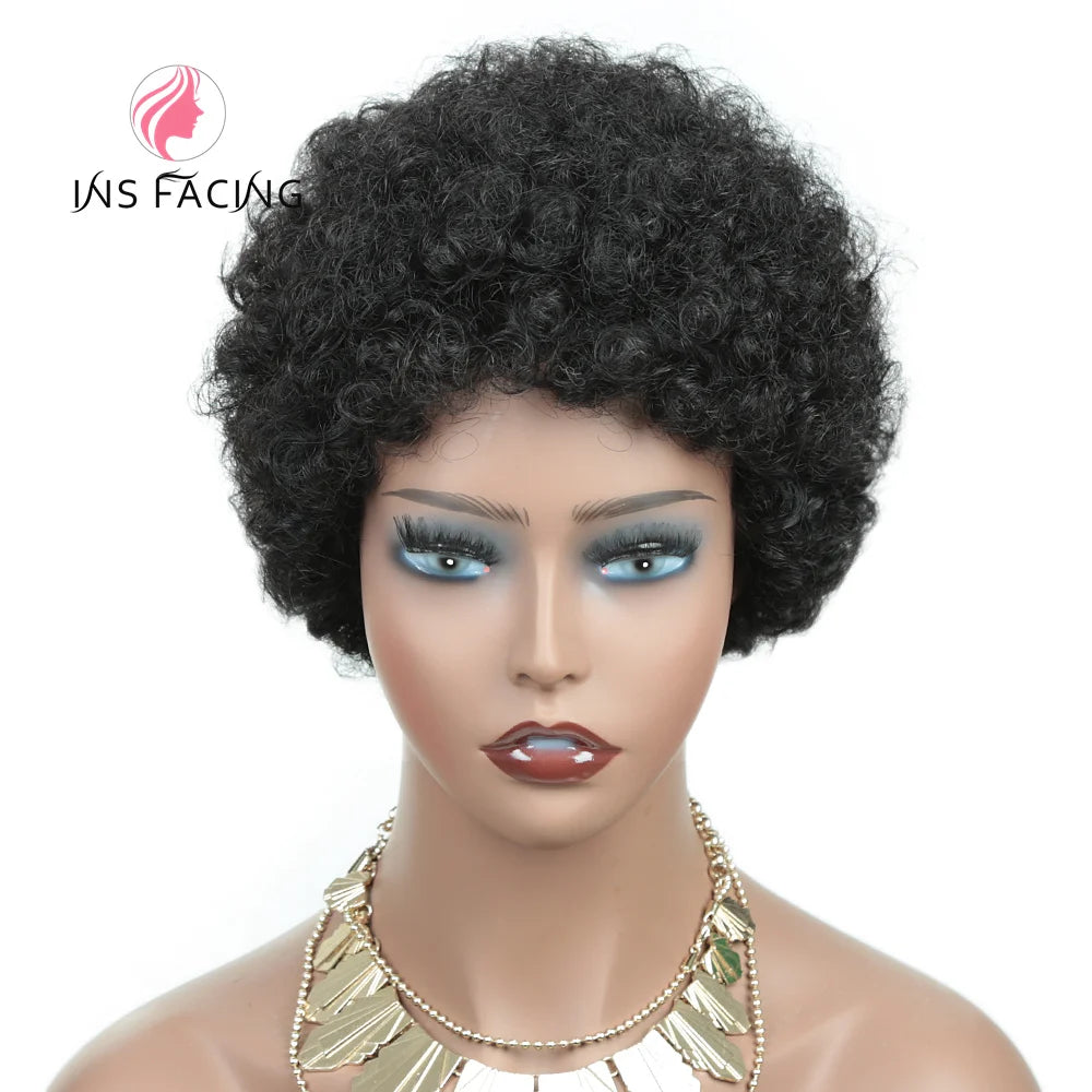 6inch natural black color 150% density daily use wig short afro curly human hair wigs machine made pixie cut human hair wig