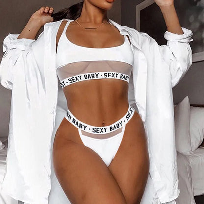 Fashion Women's Underwear Babydoll Casual Bras and Panties Set See Through Sexy Lingerie Ladies Running Sports Underwear Set