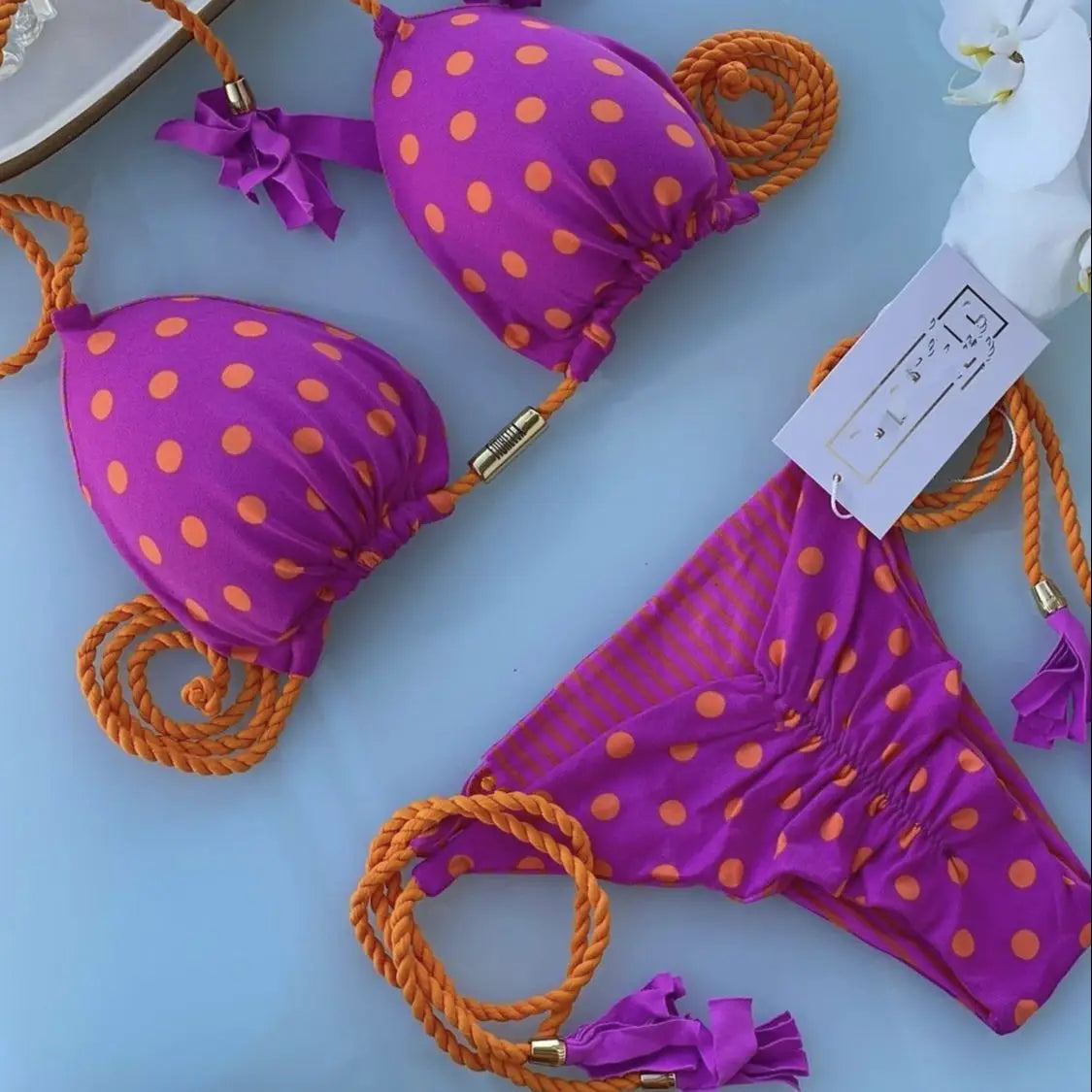 New Ladies Sexy Printed Rope Bikini Split Swimsuit