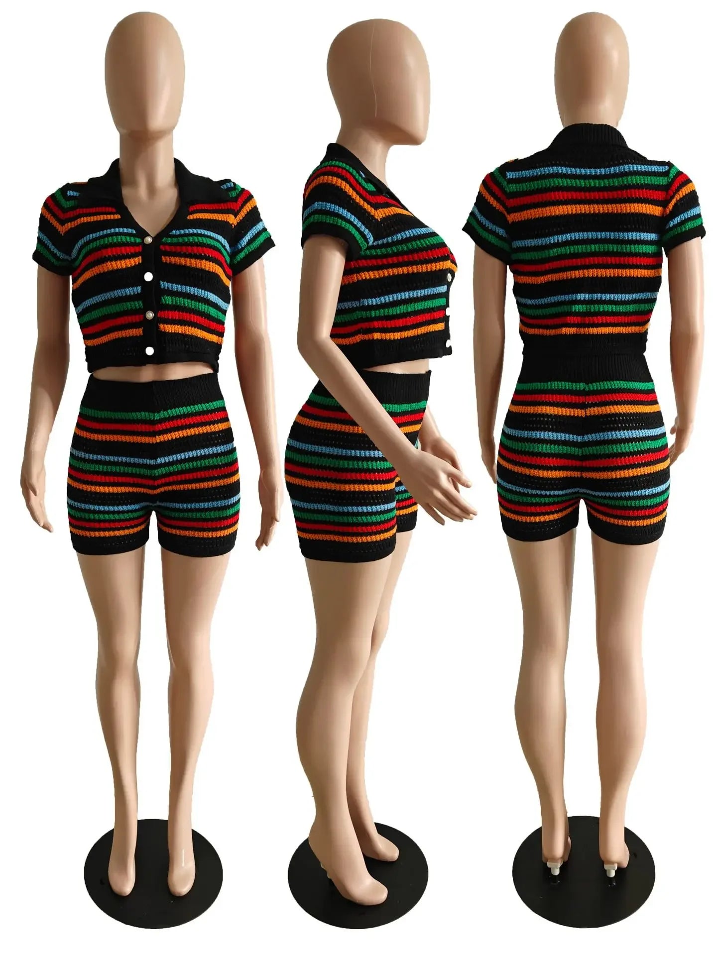 Sweater Sets for Women 2 Piece Button Up Short Sleeves Crop Top Shorts Suit Sweatshirt Casual Kintted Two Piece Sets