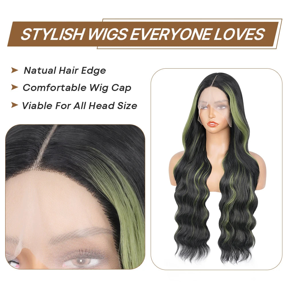 Chocolate Brown 13x4 Synthetic Glueless Lace Front Wigs For Women Loose Wave Body Wave Lace Frontal Wig Pre Cut 180% Density