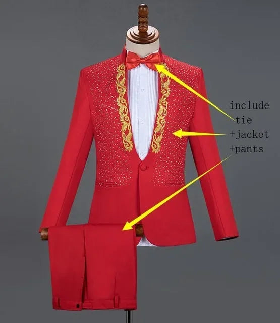 Autumn Slim Printed Wedding Men Suit Jacket Set For Marriage High Quality Stage Performance Host Formal Black Men Blazer