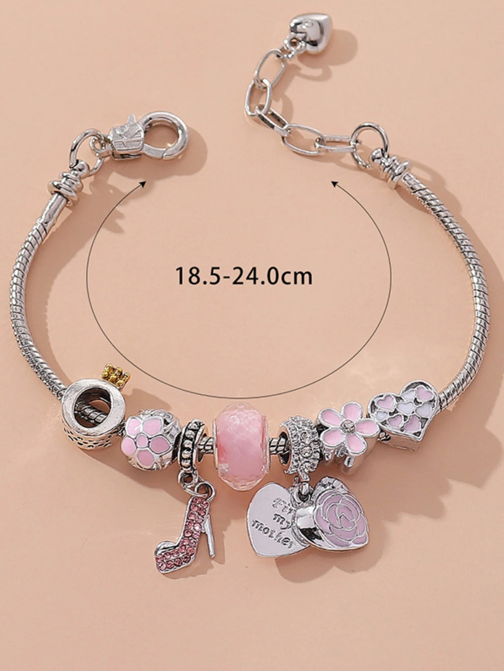 1pc Fashion DIY Beaded Peach Heart Pendant Women's Chain Bracelet Daily Accessories