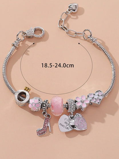 1pc Fashion DIY Beaded Peach Heart Pendant Women's Chain Bracelet Daily Accessories
