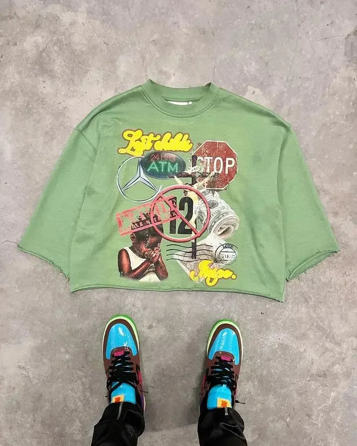 Y2K Harajuku Hip Hop Character Graphic Printed Seven Quarter Sleeves Tops