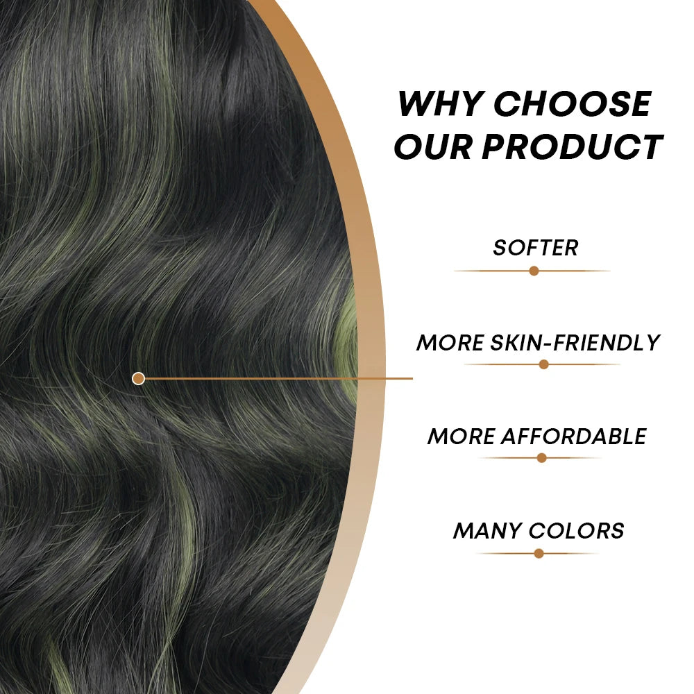 Chocolate Brown 13x4 Synthetic Glueless Lace Front Wigs For Women Loose Wave Body Wave Lace Frontal Wig Pre Cut 180% Density