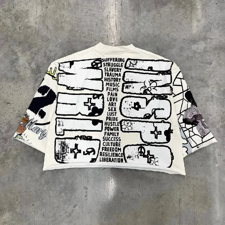 Oversized Round Neck Cotton Short Sleeve Tops  Streetwear T Shirt Retro Hip Hop Graphic Print T Shirts Mens and Womens Rock