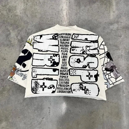 Oversized Round Neck Cotton Short Sleeve Tops  Streetwear T Shirt Retro Hip Hop Graphic Print T Shirts Mens and Womens Rock