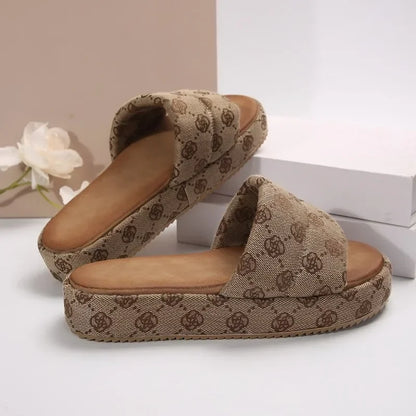 Fashion Slippers for Women Thick Sole Anti-slip Flowers Slippers Outdoor Summer Comfortable Wear-resistant Zapatillas De Mujer