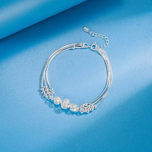 Fine Silver Color Lucky beads ball chain Bracelet For Women luxury fashion party Wedding Jewelry lovers gift charms