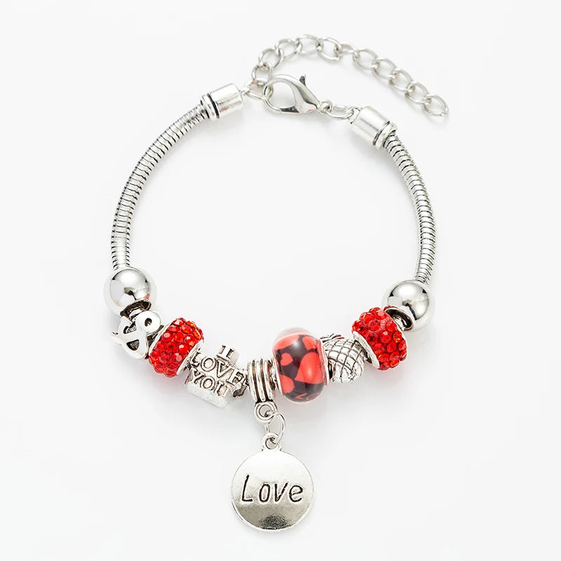 Round Letter Love Zircon Crystal Pendant for Women's Fashion Pandora Collection Charm Jewelry Gift Party Charm Beaded Bracelet