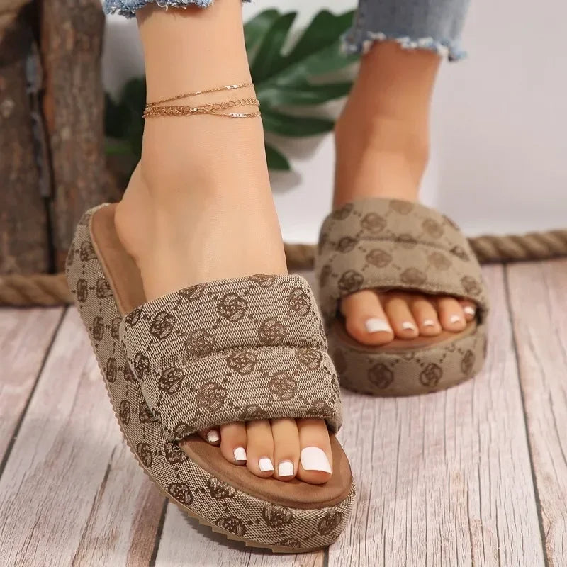 Fashion Slippers for Women Thick Sole Anti-slip Flowers Slippers Outdoor Summer Comfortable Wear-resistant Zapatillas De Mujer