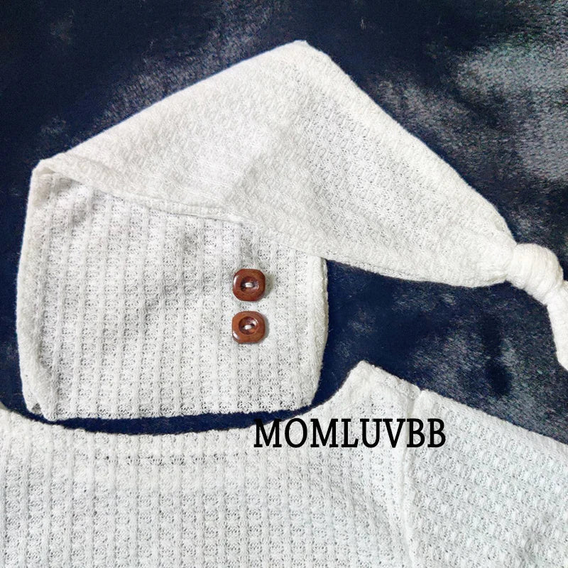Newborn Photography Jumpsuit Buttons Hat Back Pocket Baby Boy Girl Photo Shooting Clothes Infant Bodysuit