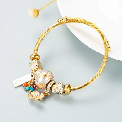 Stainless Steel Mixed Beads Butterfly Adjustable Bracelet with Crystals Letter Tag for Women DIY Jewelry