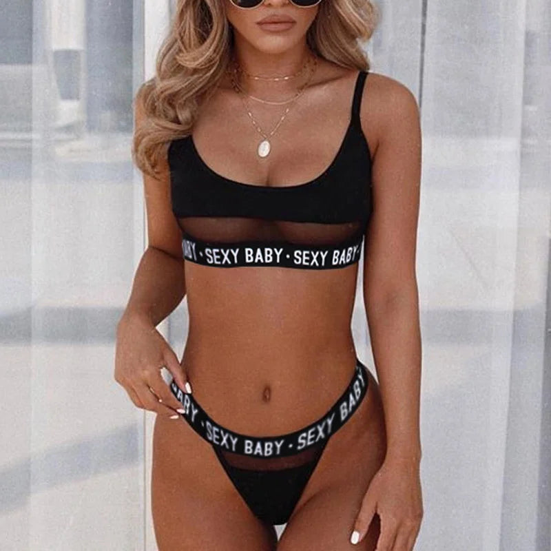 Fashion Women's Underwear Babydoll Casual Bras and Panties Set See Through Sexy Lingerie Ladies Running Sports Underwear Set
