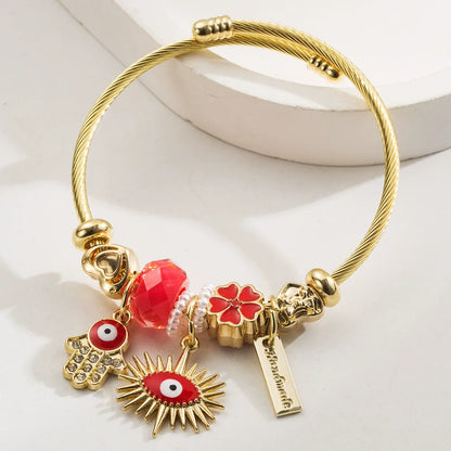 Stainless Steel Mixed Beads Butterfly Adjustable Bracelet with Crystals Letter Tag for Women DIY Jewelry