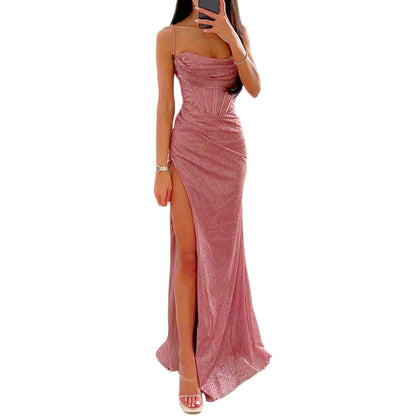 Off-shoulder Gown Dress Elegant Sequin V-neck Maxi Dress for Evening Party Prom Off Shoulder Slim Sexy Split Long Dress