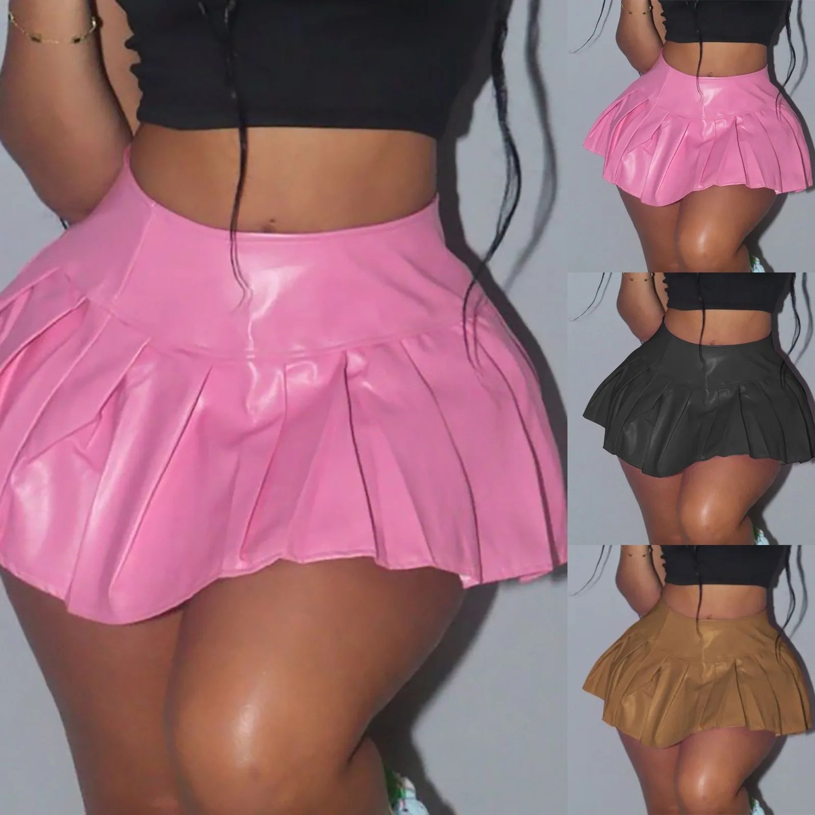 Skirts For Women Summer Plus Size Pleated Leather Skirt Basic Solid Versatile Stretchy Informal Skirt Women'S Clothing