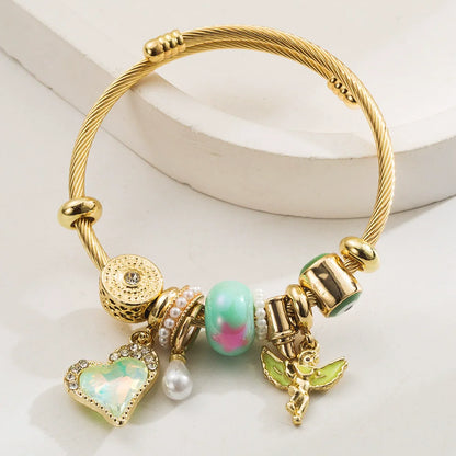 Stainless Steel Mixed Beads Butterfly Adjustable Bracelet with Crystals Letter Tag for Women DIY Jewelry