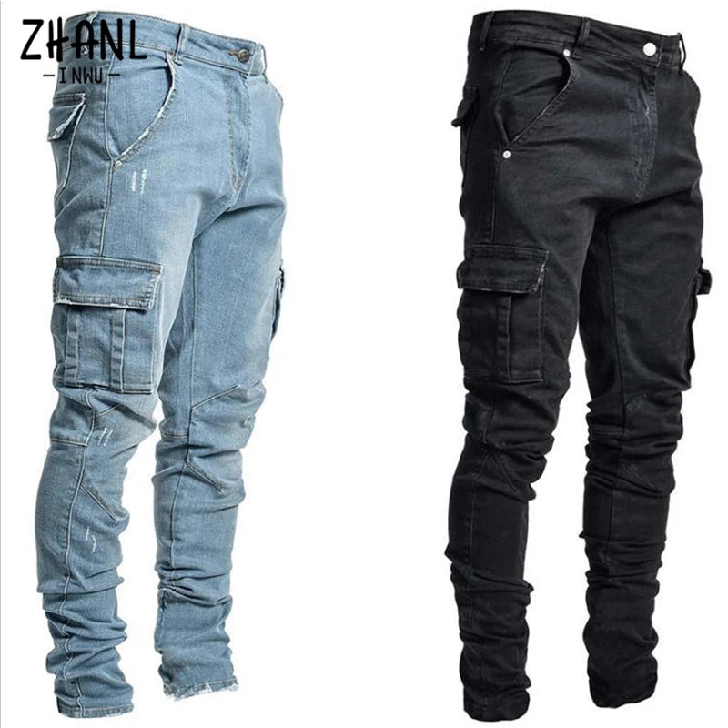 Celana Jeans Pria Jeans Pria  Jeans Kargo  Denim  Multi Warna Sol