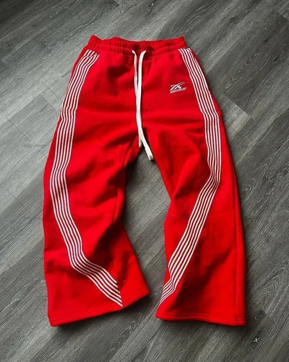 High Street Hip Hop Flared Sweatpants Striped Side Zipper Design Elastic Waist Wide-Leg American Retro Trend pants