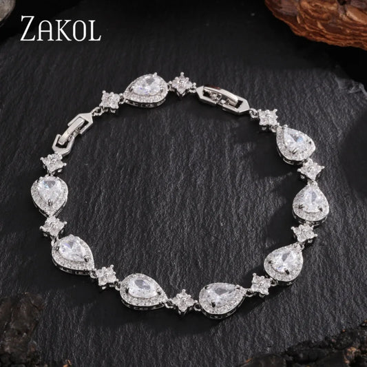 ZAKOL Wedding Bridal Bracelet for Brides Bridesmaids Delicate Cubic Zirconia Classic Teardrop Tennis Bracelets Women Jewelry