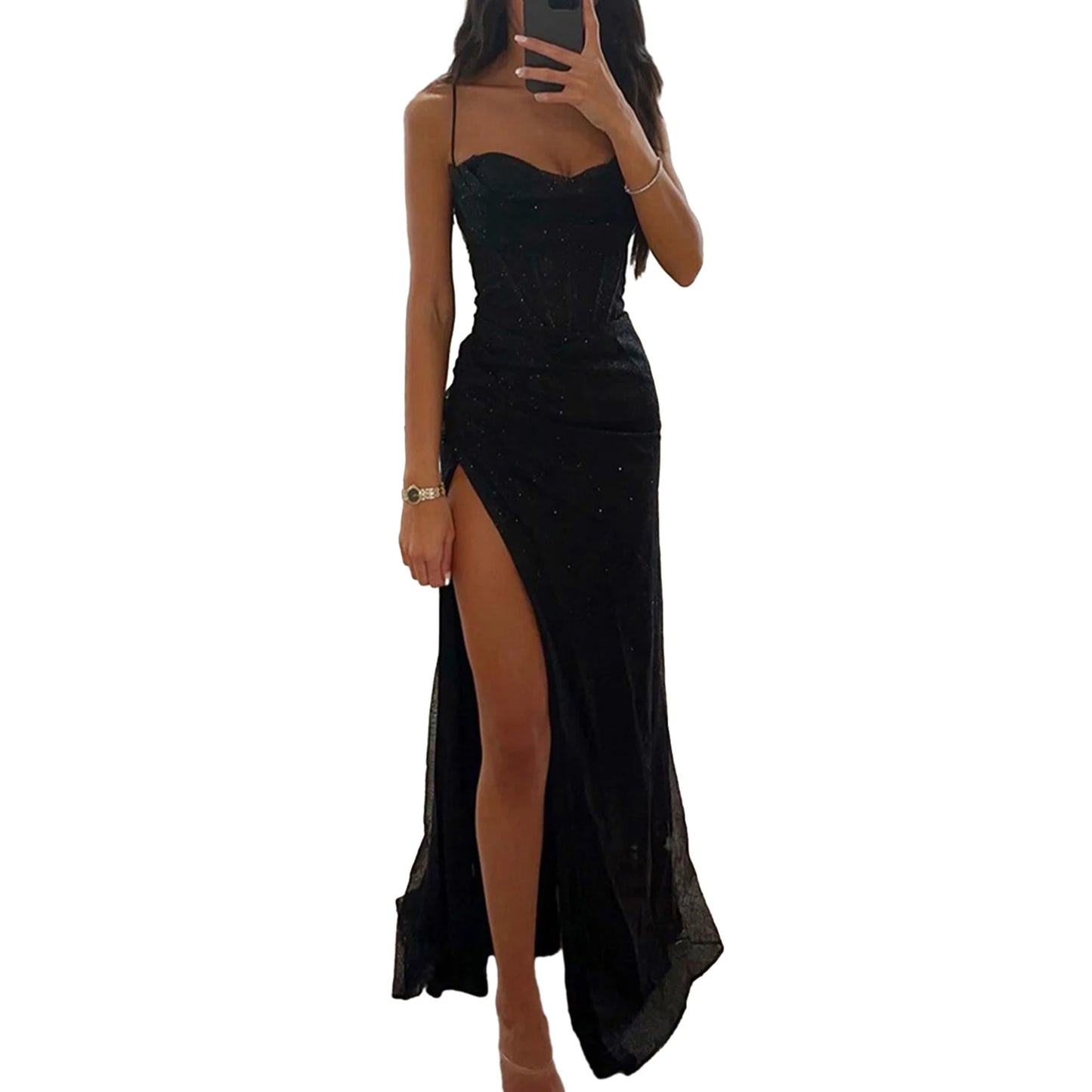 Off-shoulder Gown Dress Elegant Sequin V-neck Maxi Dress for Evening Party Prom Off Shoulder Slim Sexy Split Long Dress
