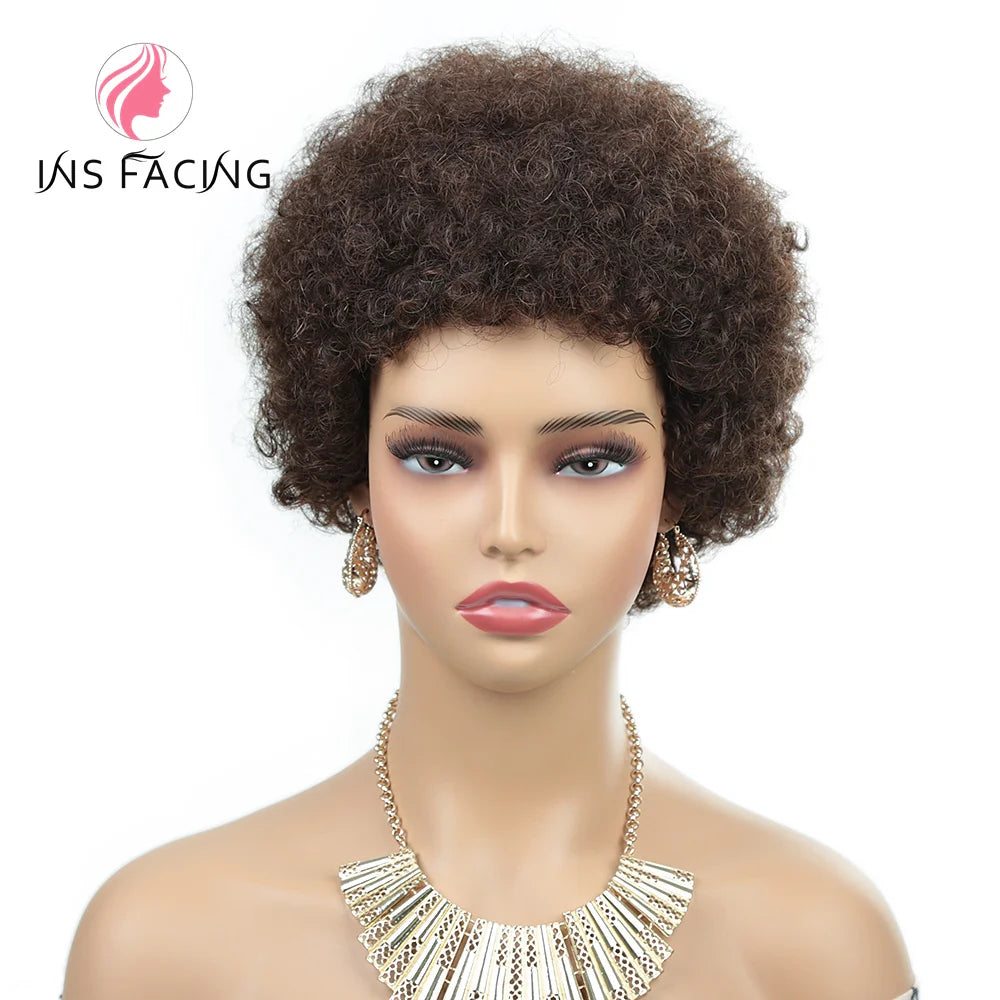 6inch natural black color 150% density daily use wig short afro curly human hair wigs machine made pixie cut human hair wig