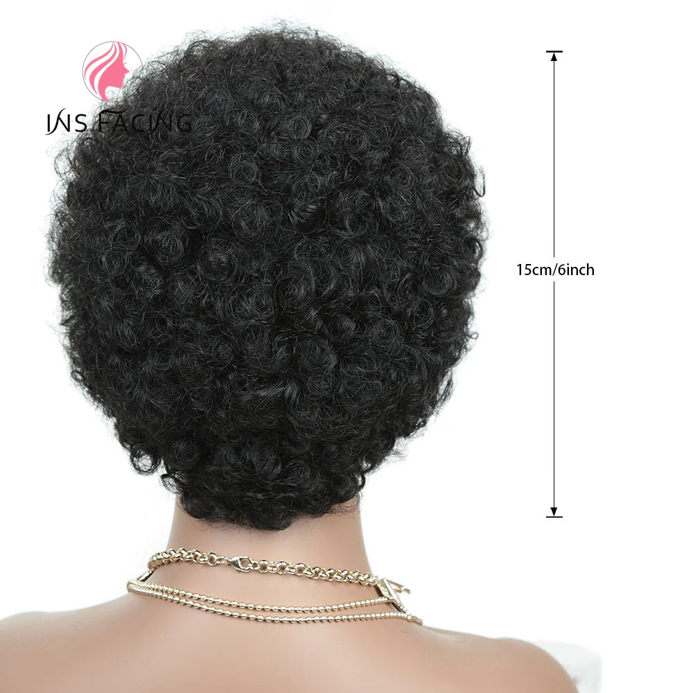 6inch natural black color 150% density daily use wig short afro curly human hair wigs machine made pixie cut human hair wig