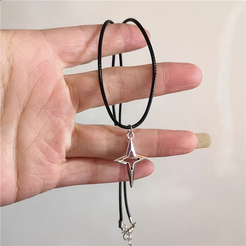 Kpop Vintage Punk Silver Color Star Pendant Bead Necklace for Men Women Street Hip Hop Aesthetic Grunge Jewelry Y2K Accessories